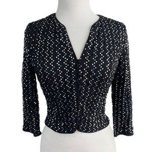 Vintage Patra Black/Silver Sequin Button Up Crop Top | Size 4
